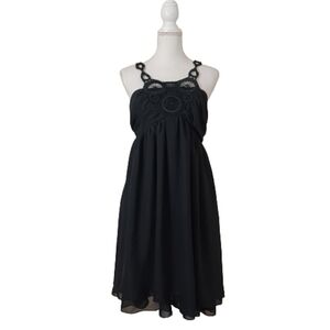 Runway Paris Black Boho Crochet Neckline Babydoll Mini Dress - Size Small